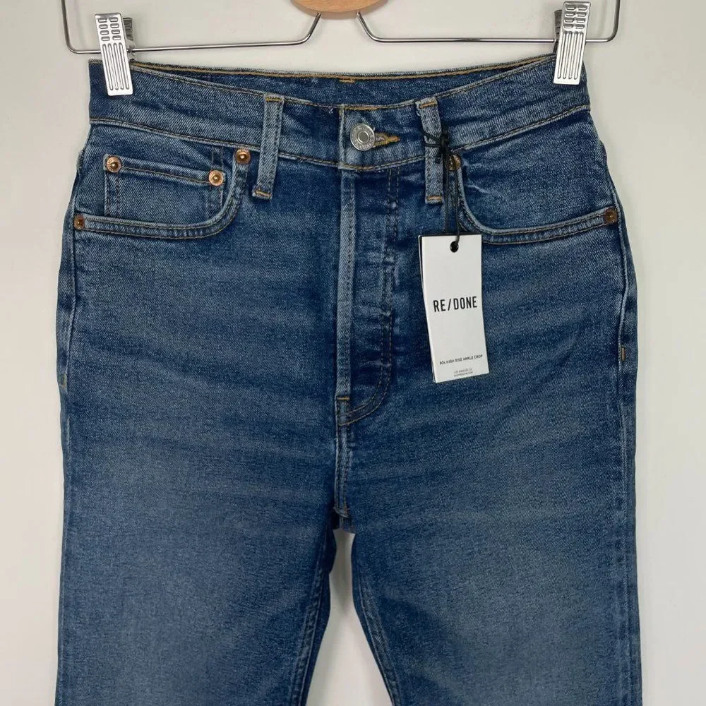 Re/Done Revolve Originals 90s High Rise Ankle Crop Button Fly Jean Dark Wash 25